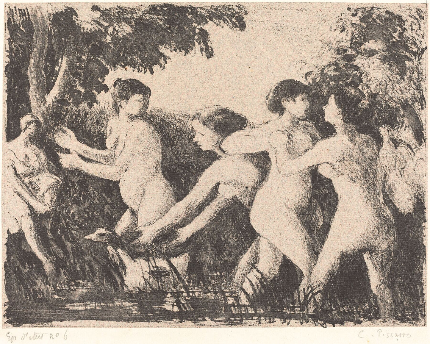 Baigneuses Luttant (Bathers Wrestling) by Camille Pissarro - c. 1896