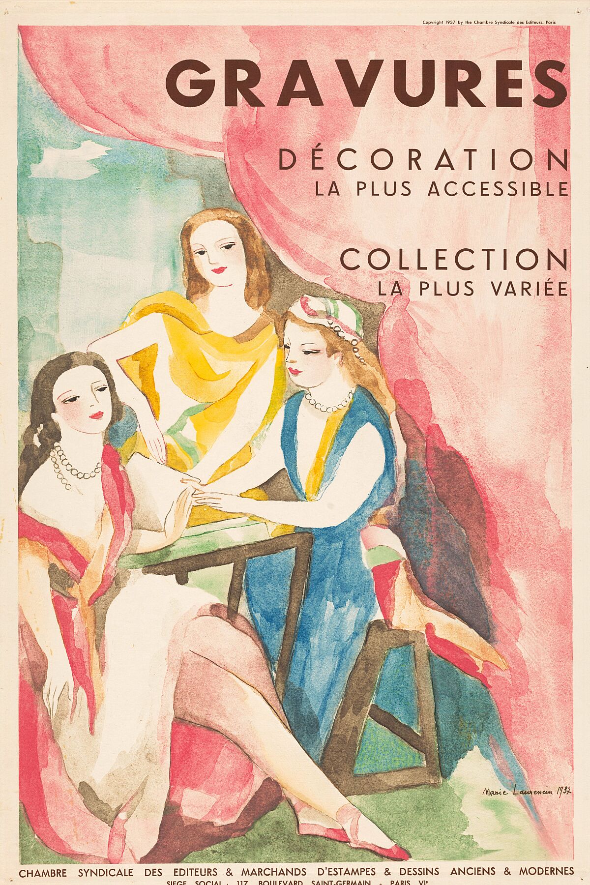 Three women around a print stand, anonymous, after Marie Laurencin, 1937