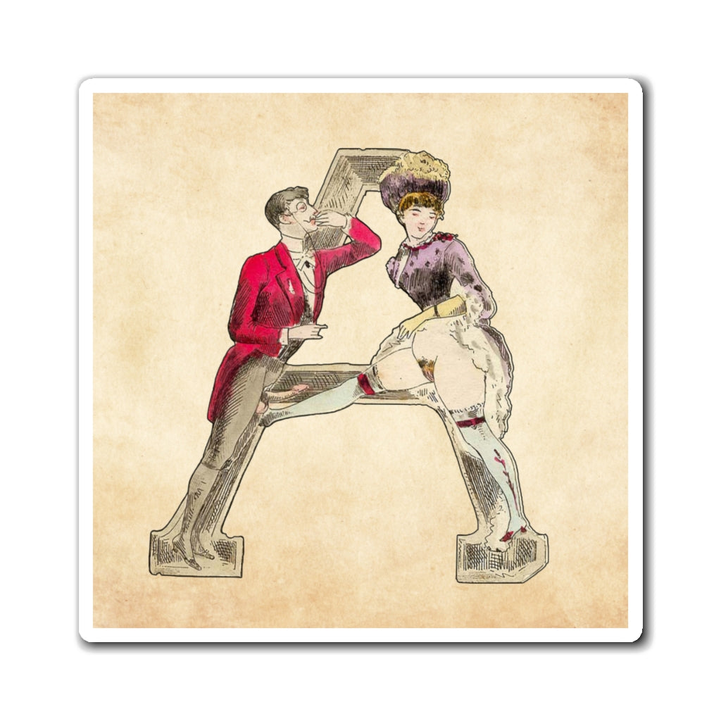 Magnet featuring the letter A from the Erotic Alphabet, 1880, by French artist Joseph Apoux (1846-1910)