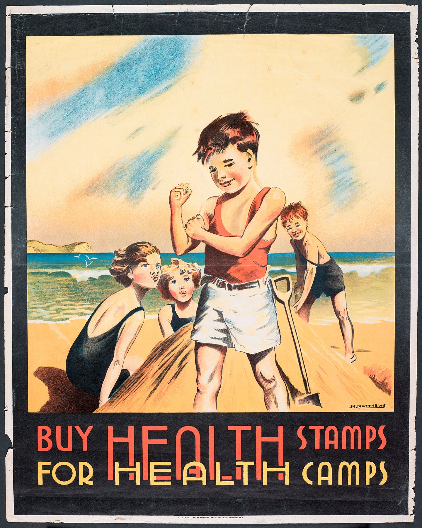 Poster, 'Buy Health Stamps', 1932, New Zealand, by Marmaduke Matthews