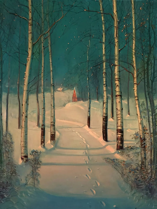 Huellas en la nieve por abedules por Sven Svendsen - c. 1920 