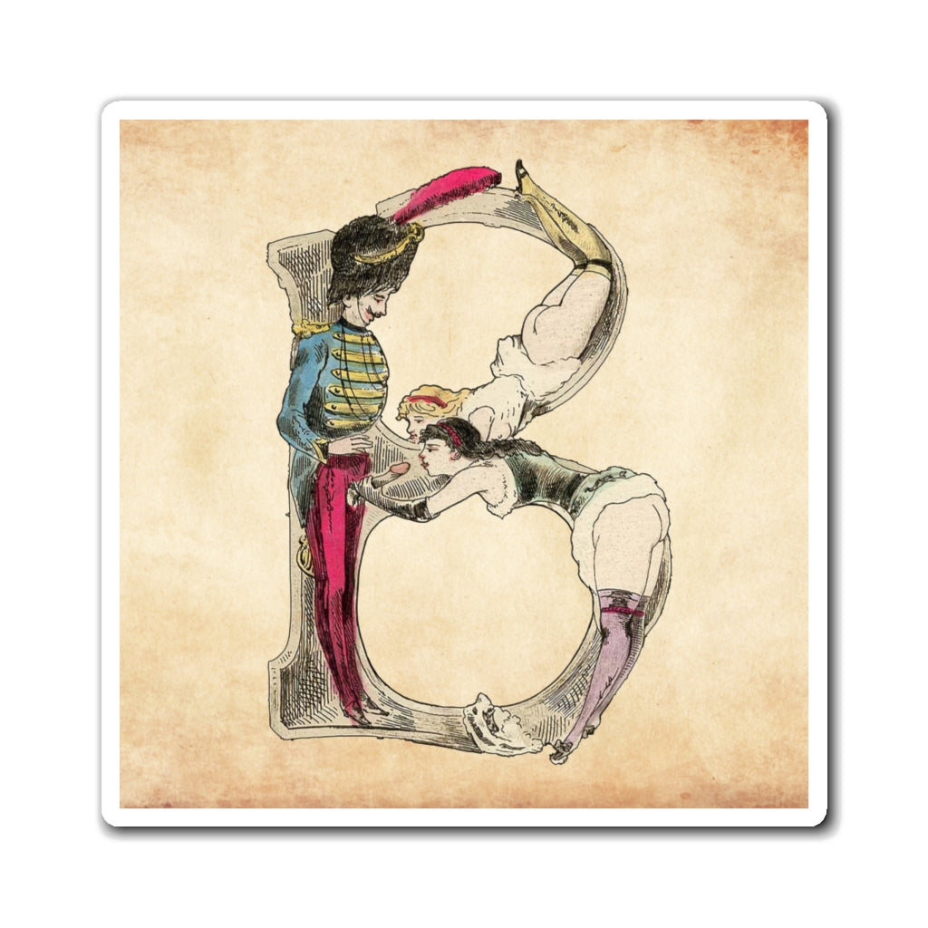 Magnet featuring the letter D from the Erotic Alphabet, 1880, by French artist Joseph Apoux (1846-1910).