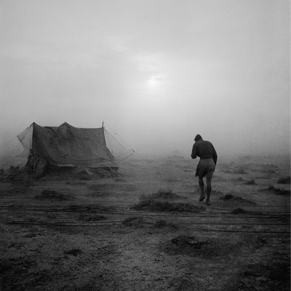 Cecil Beaton's image of a soldier battling his way through a sandstorm in the Western Desert during 1942. Imperial War Museum.