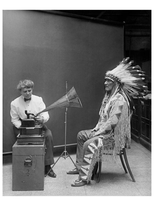 Frances Densmore at the Smithsonian with Mountain Chief - 1916