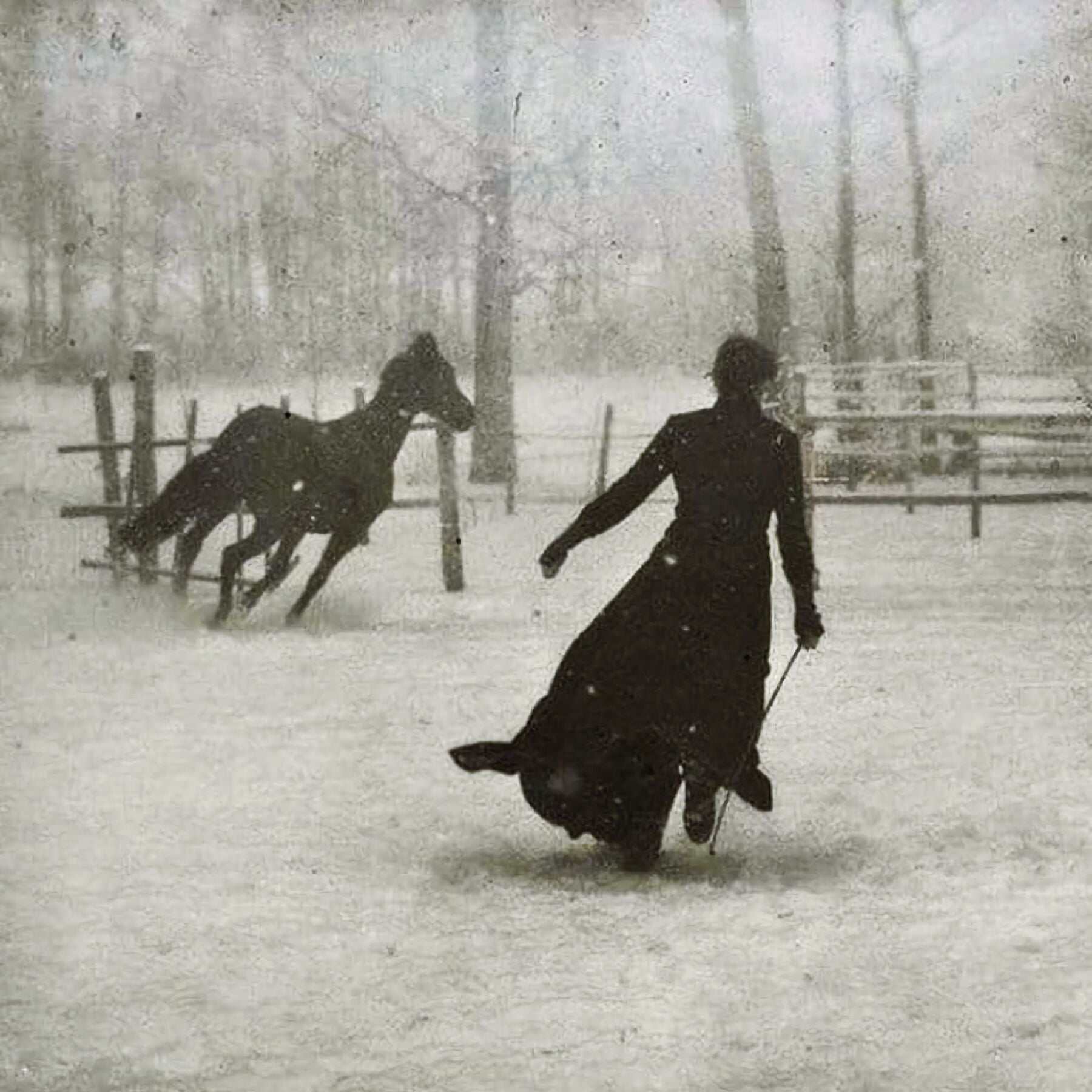 Lady and Her Horse on a Snowy Day by Félix Thiollierv- 1899 