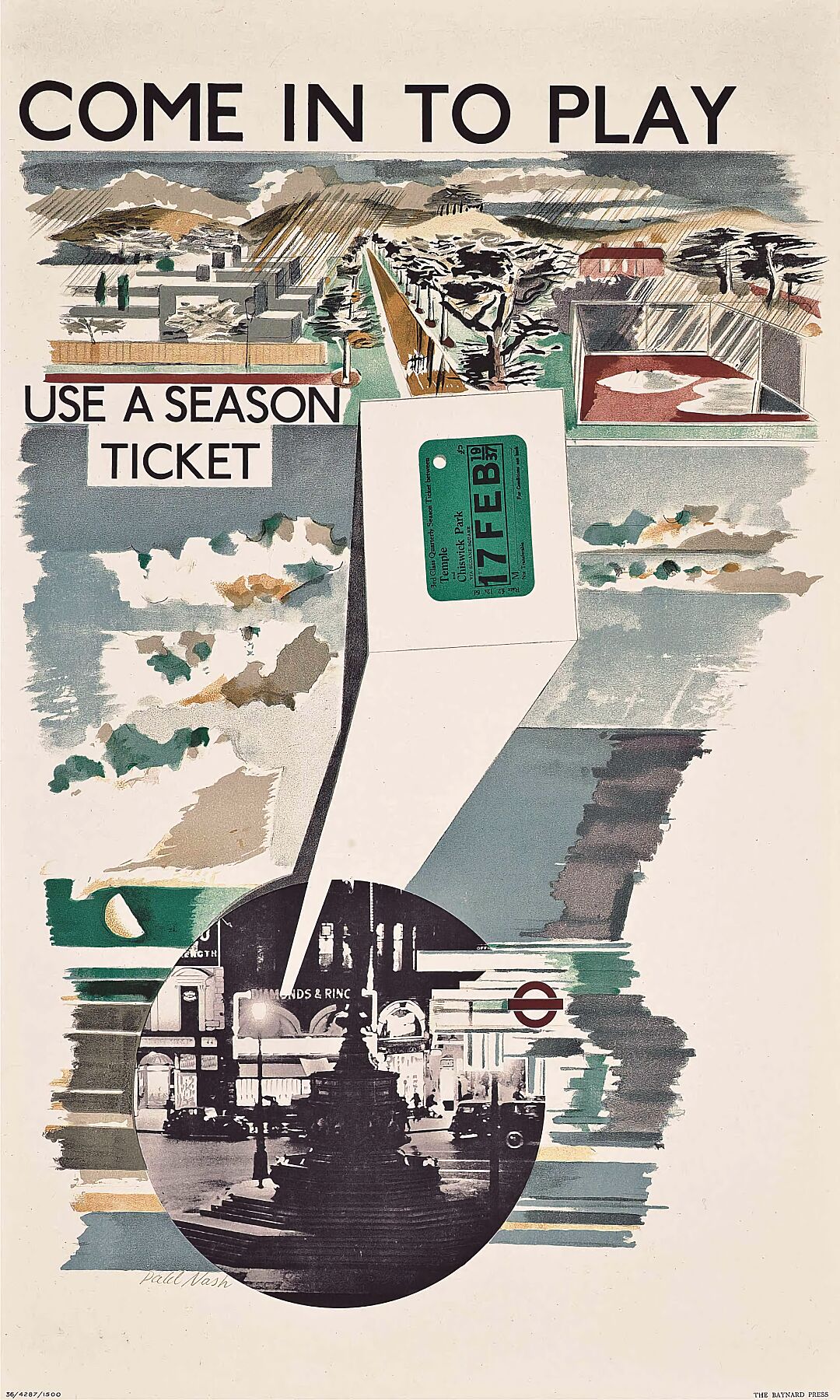 London Transport Poster Come In to Play colour Lithograph - 1936