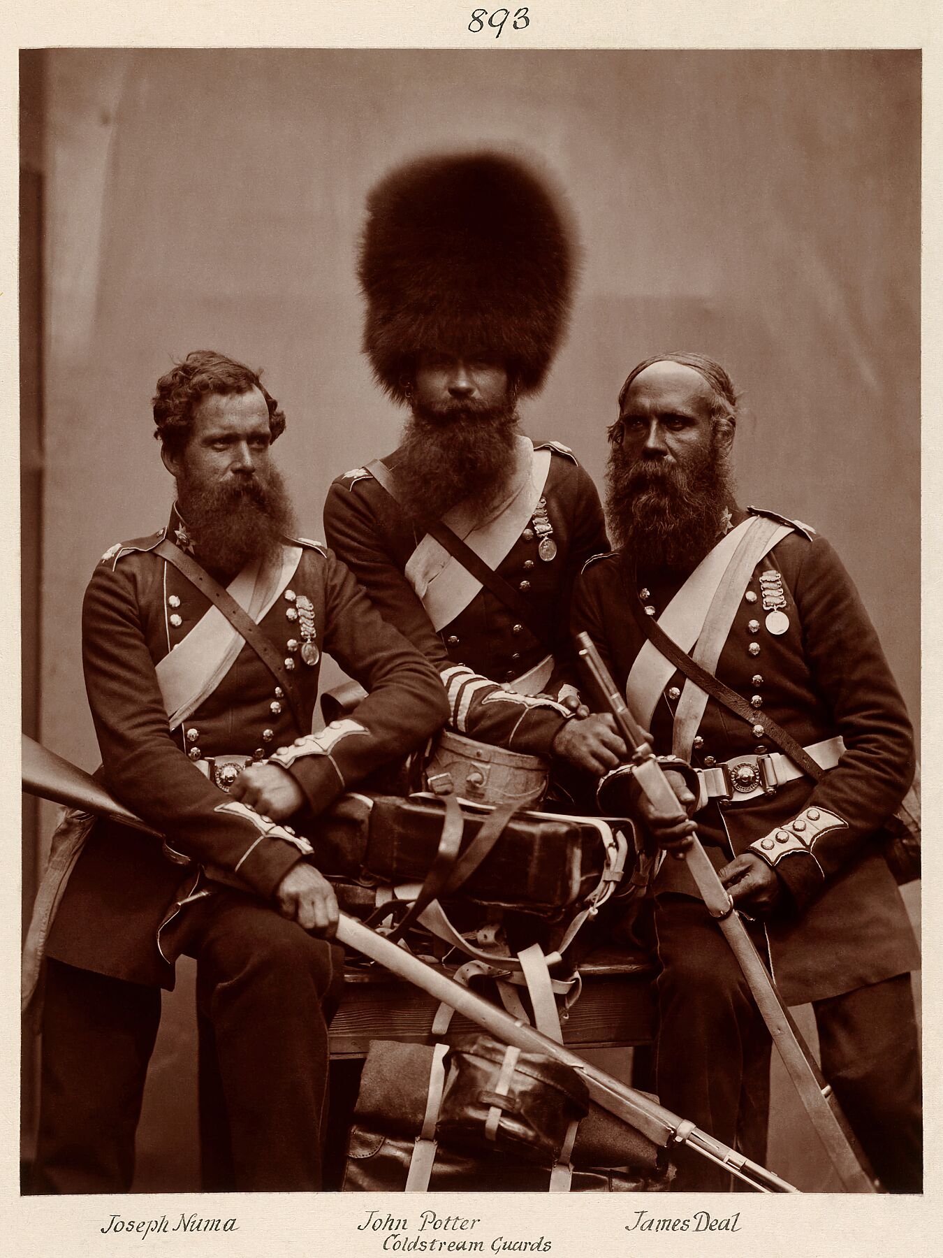 Hughes & Mullins after Cundall & Howlett - Heroes of the Crimean War - Joseph Numa, John Potter, and James Deal of the Coldstream Guards - 1856