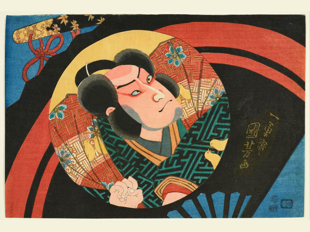 Utagawa Kuniyoshi - Image of a kabuki actor on a folding fan - 1856.