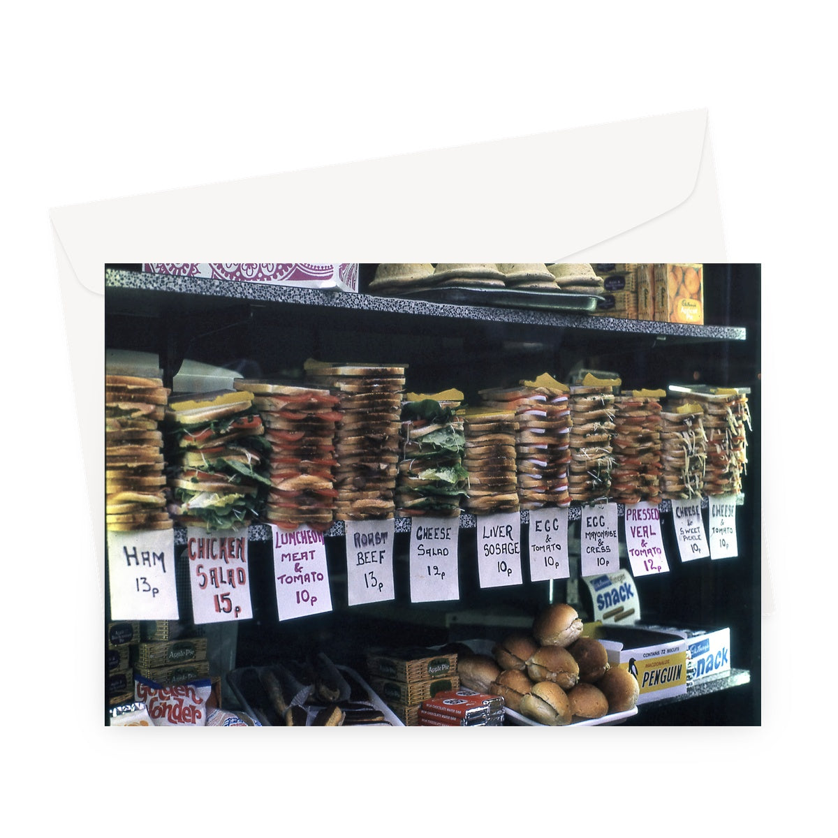 Sandwiches à vendre à Londres, 1972 - Carte de vœux