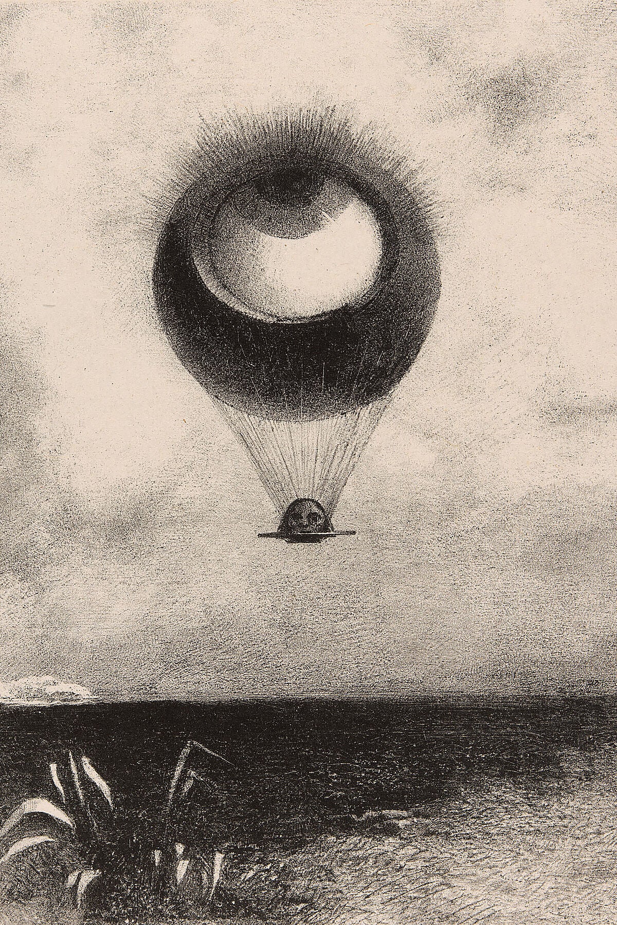 The Eye, Like a Strange Balloon Moves Towards Infinity, plate one from To Edgar Poe by Odilon Redon - 1882