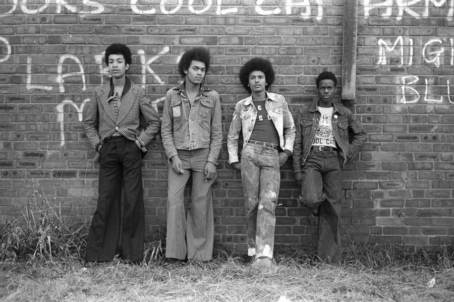 Four Lads Against The Wall -Four Lads Against The Wall in Manchester, England - The Cool Cats - by Iain SP Reid - c. 1976