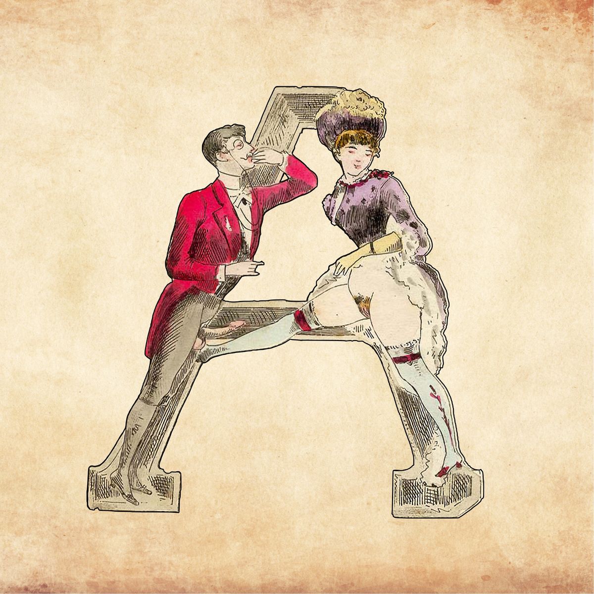 Letter A Print from Joseph Apoux's Erotic Alphabet - 1880