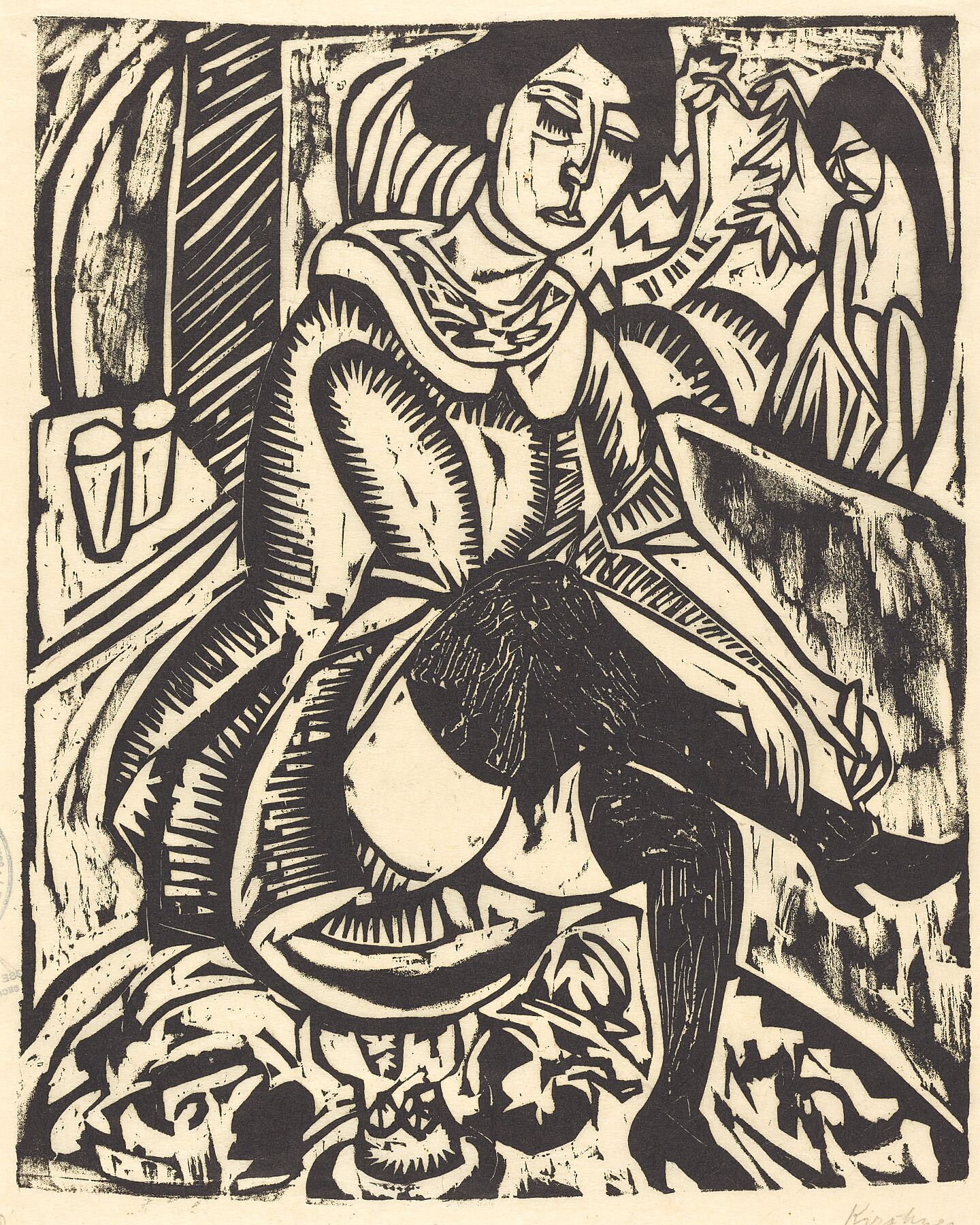 Woman Tying Her Shoe (Frau, Schuh Zuknopfend) by Ernst Ludwig Kirchner - 1912