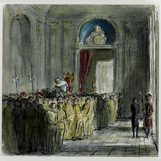 Soldiers Holding Up Rosaries to be Blessed at a Papal Audience by Edward Ardizzone - 1944