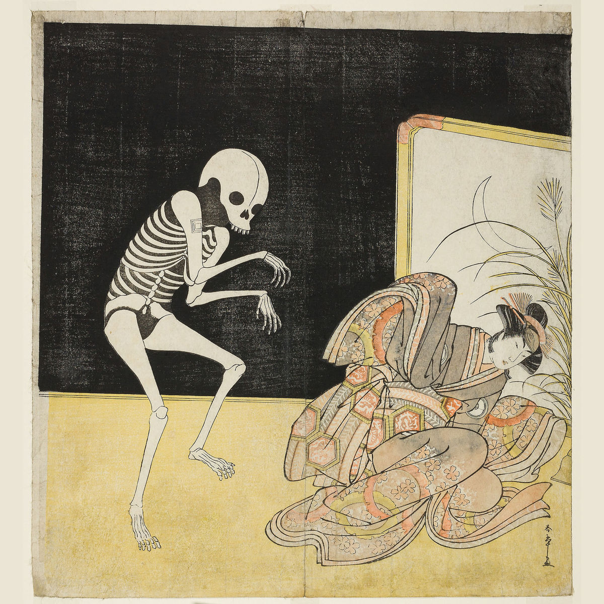 Actor Ichikawa Danjuro V As A Skeleton and Iwai Hanshiro IV as Princess Sakura by Katsukawa Shunsho - 1783