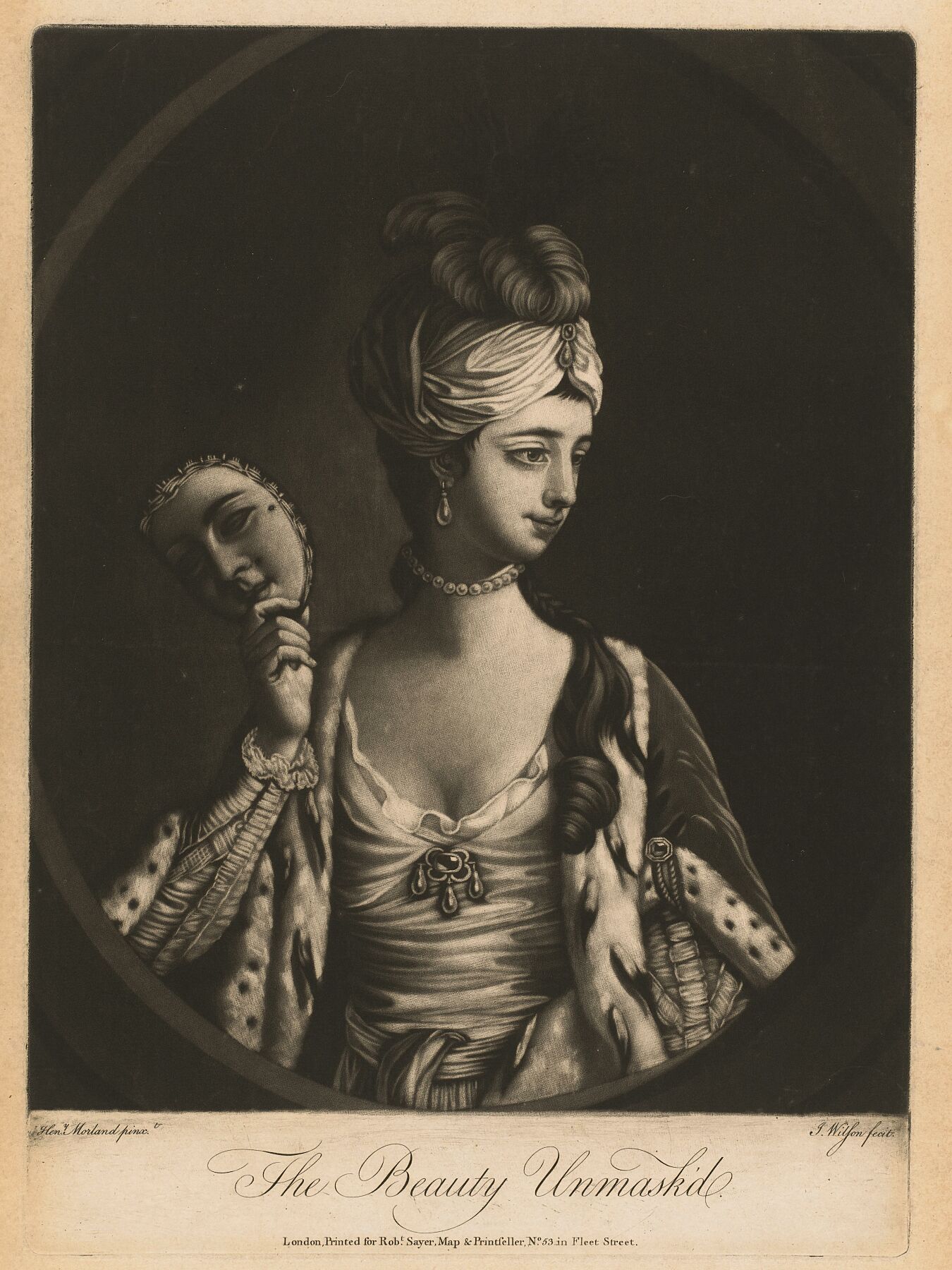 Young Woman with Turban, Decollete and a Mask, James Wilson, after Henry Robert Morland - 1745 - 1794