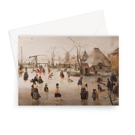 Patinaje sobre hielo en un pueblo de Hendrick Avercamp, c. 1610 - Tarjeta de felicitación