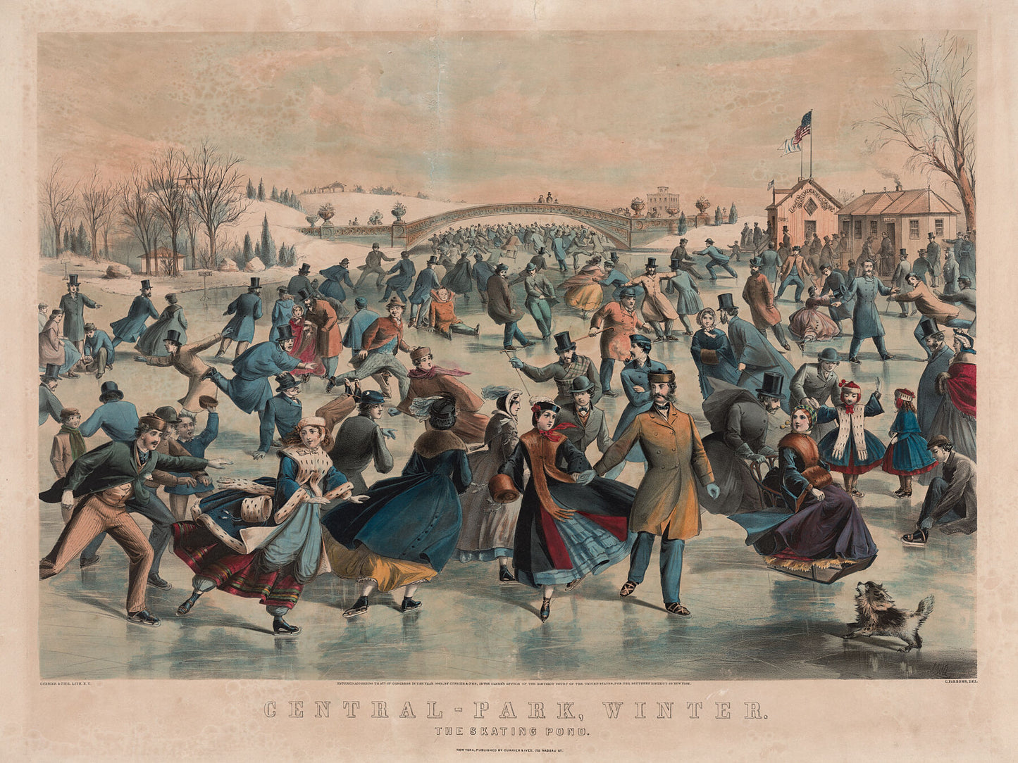 Central Park en invierno, el estanque de patinaje de James Merritt Ives - 1862