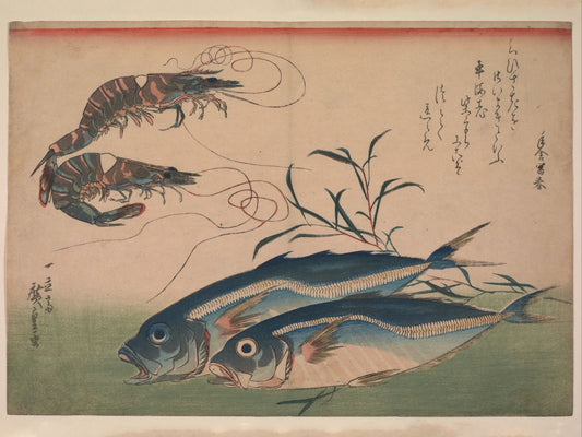 Utagawa Hiroshige (1797–1858) : Horse-mackerel and prawns