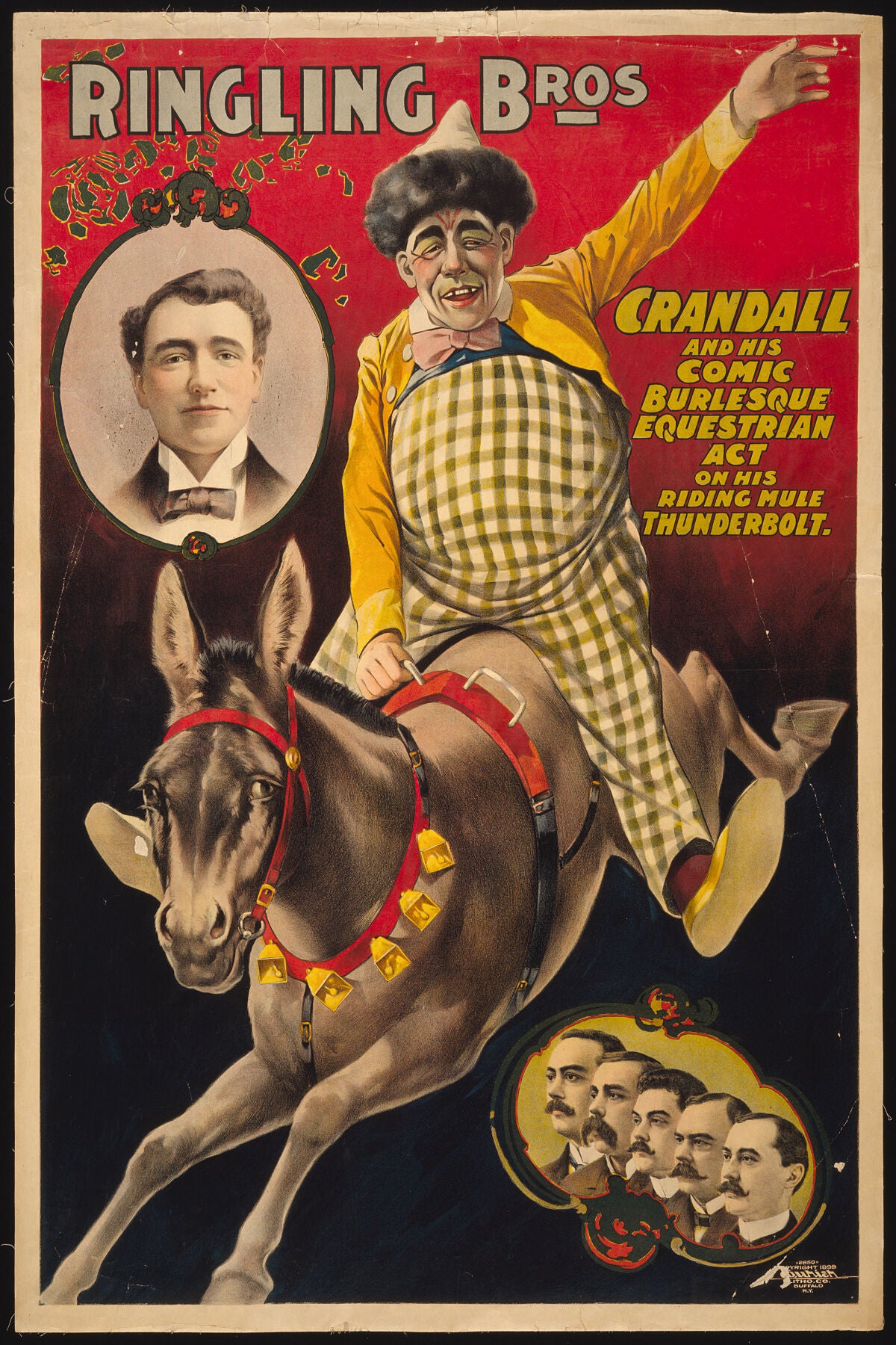 Ringling Bros.--Crandall and his comic burlesque equestrian act on his riding mule Thunderbolt c
