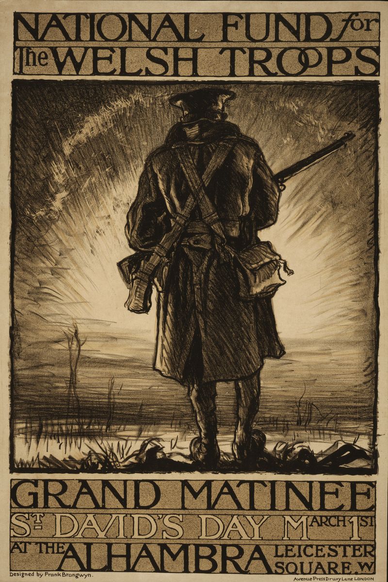 National fund for the Welsh troops - Grand Matinee, St. David's Day, March 1st, at the Alhambra, Leicester Square, W. _ designed by Frank Brangwyn 