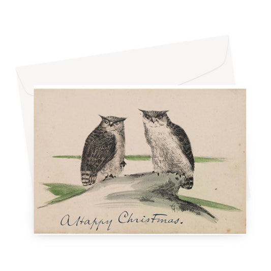 Two Owls ('A Happy Christmas') by Theodorus van Hoytema, 1890 - Greeting Card