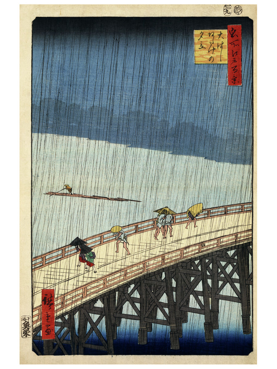 Averse soudaine sur le pont Shin-Ōhashi et Atake de Utagawa Hiroshige - 1857 