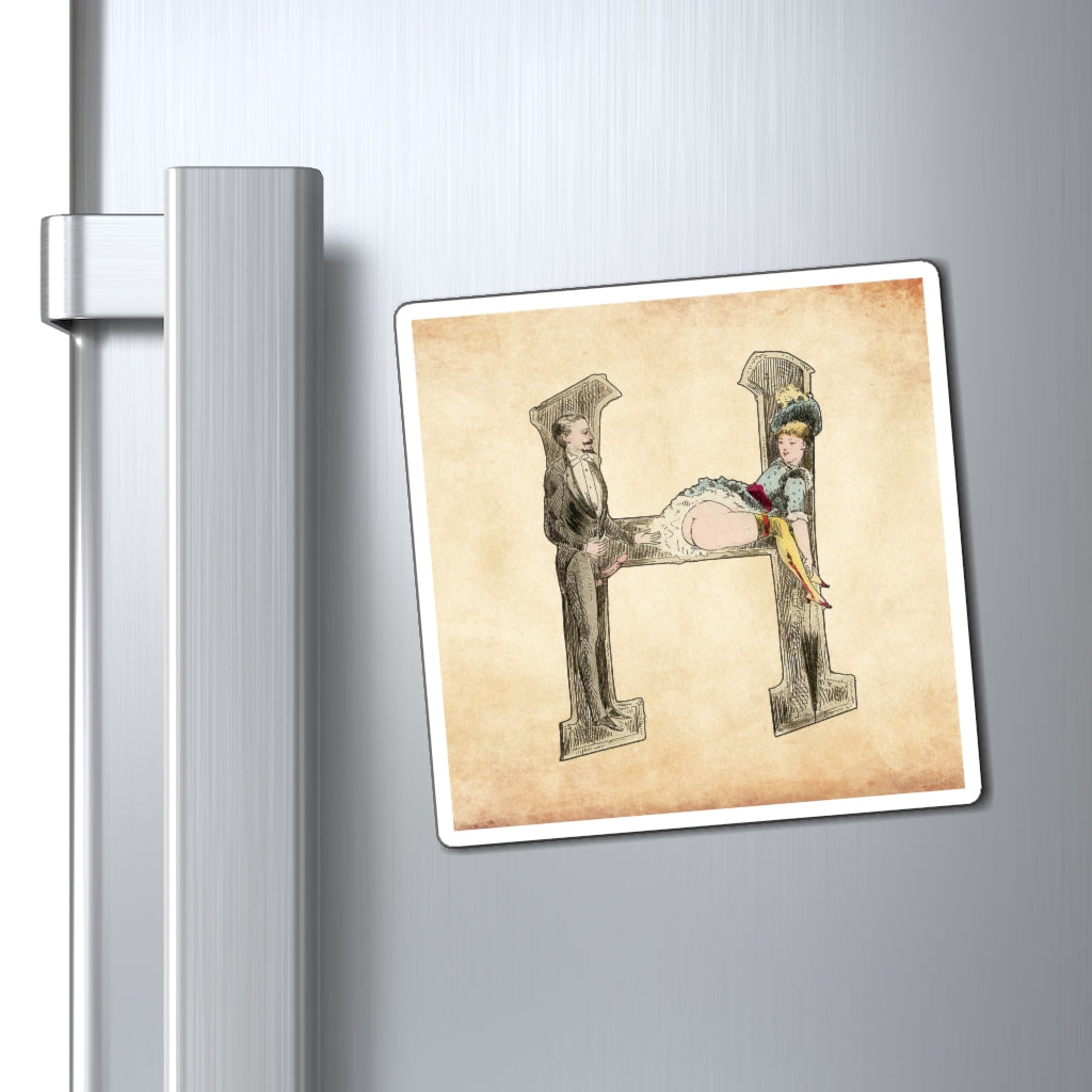 Magnet featuring the letter H from the Erotic Alphabet, 1880, by French artist Joseph Apoux (1846-1910).