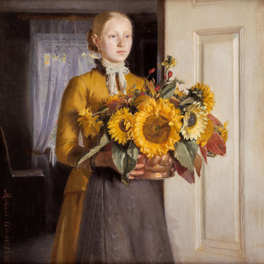 A Girl with Sunflowers (detail) by Michael Ancher - 1889