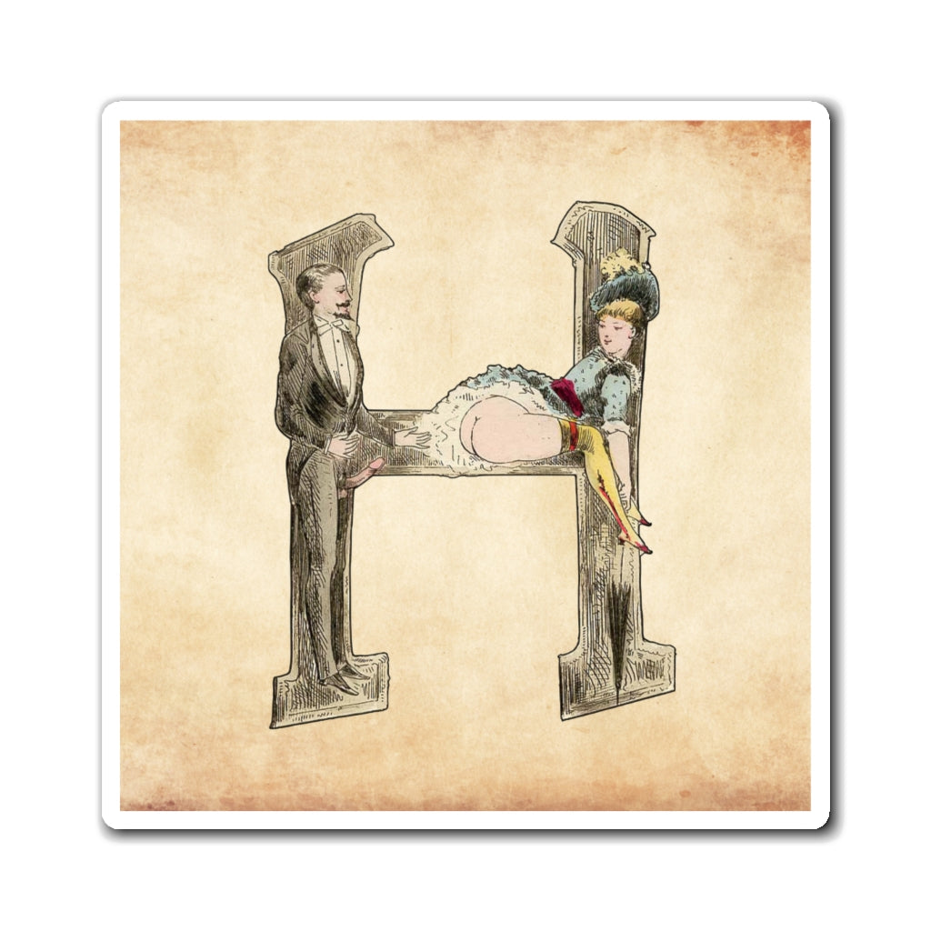 Magnet featuring the letter H from the Erotic Alphabet, 1880, by French artist Joseph Apoux (1846-1910).
