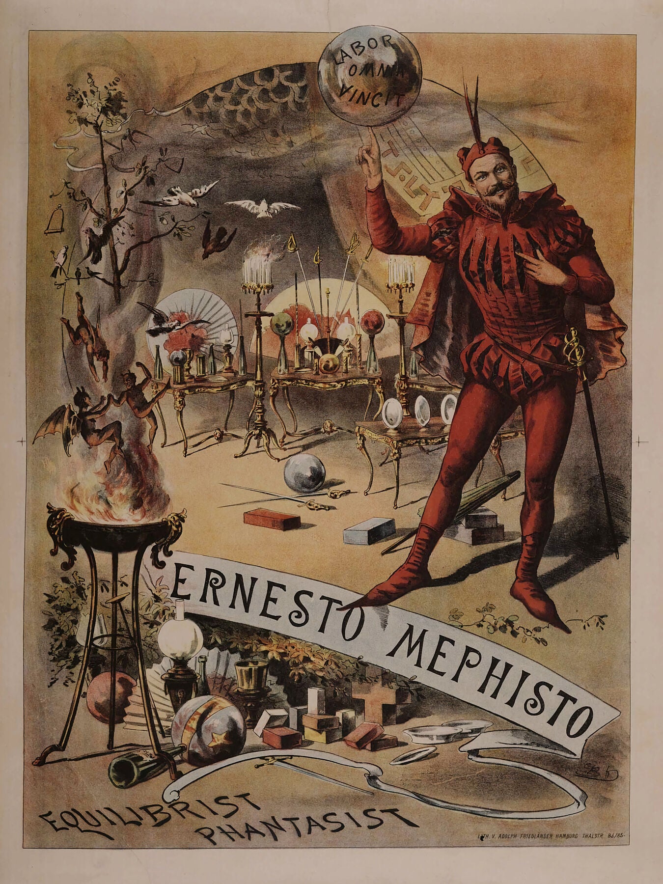 Ernesto Mephisto - equilibrist phantasist - B F_ Author Circo Price Lithographie V. - Adolph Friedländer (Hamburg), 1889.