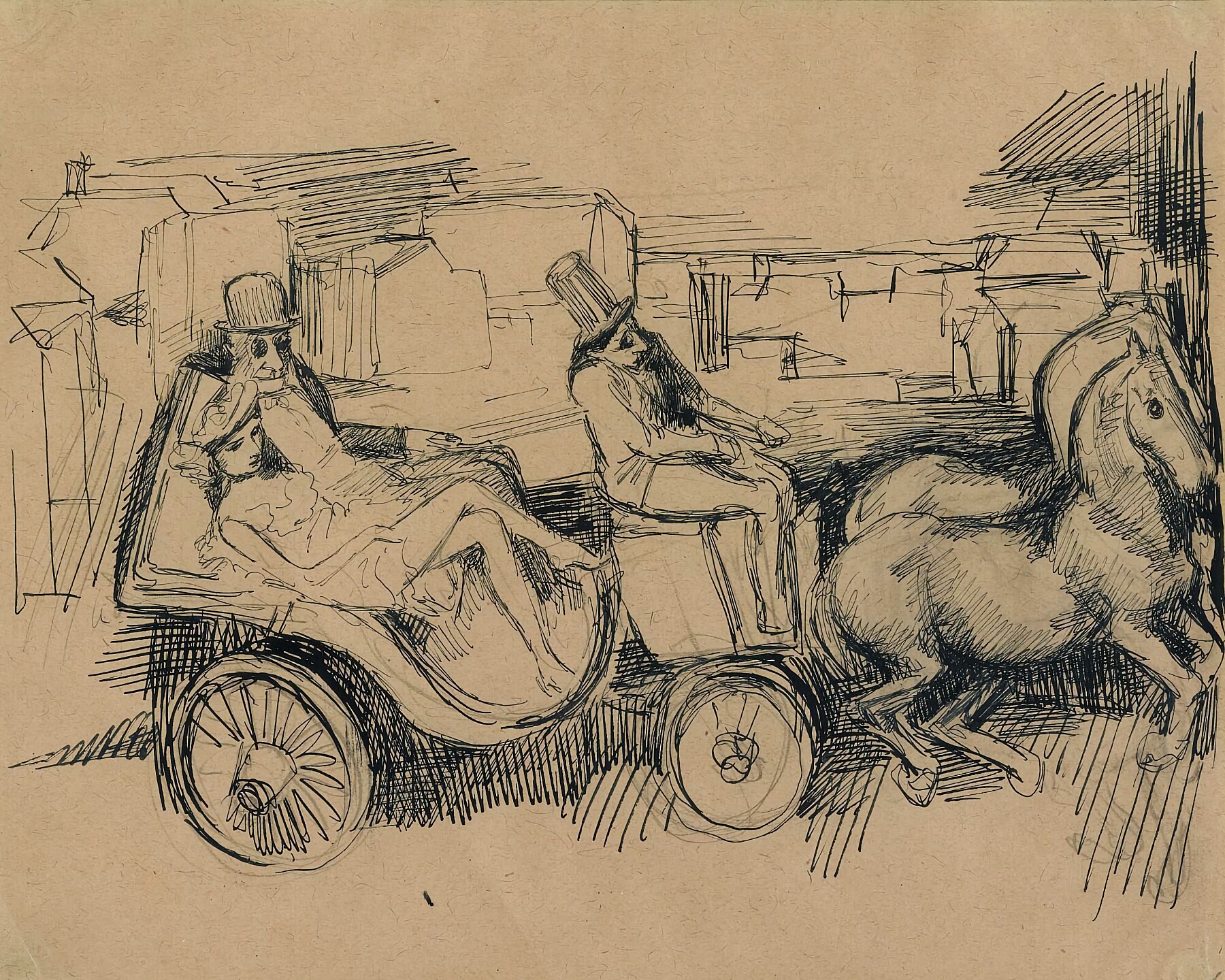 Bianca and Her Father In A Coach by Bruno Schulz - 1937