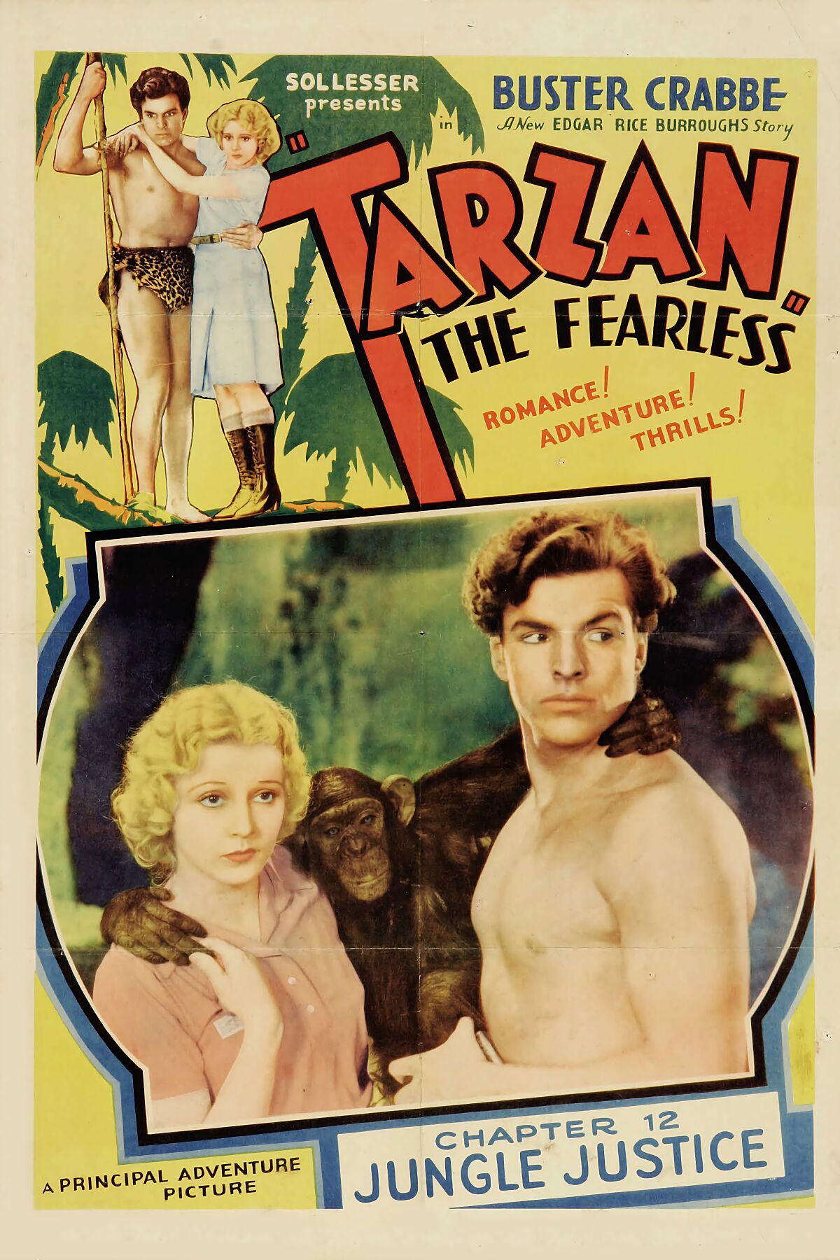 Film poster for episode 12 of the American film serial Tarzan the Fearless Date circa 1933