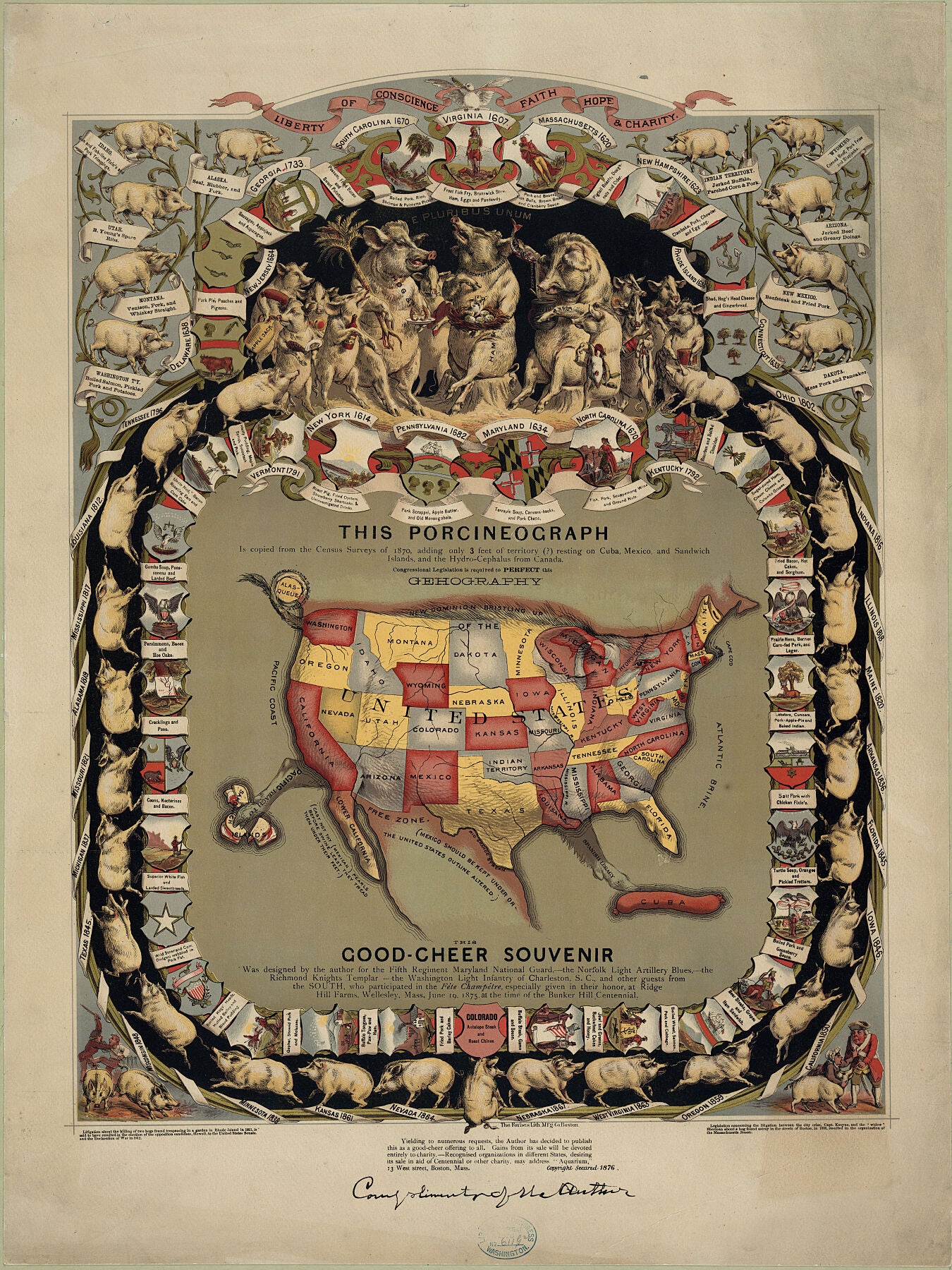 A Map of the United States in the Shape of a Pig - 1875