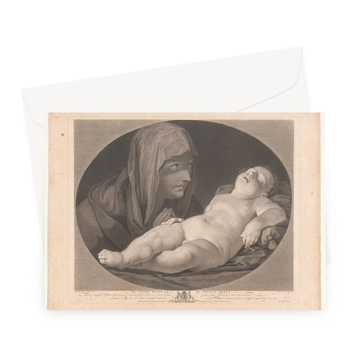 Maria bij slapende Christus, Simon François Ravenet (le vieux), after Guido Reni, after John Hamilton Mortimer, 1765 - Greeting Card