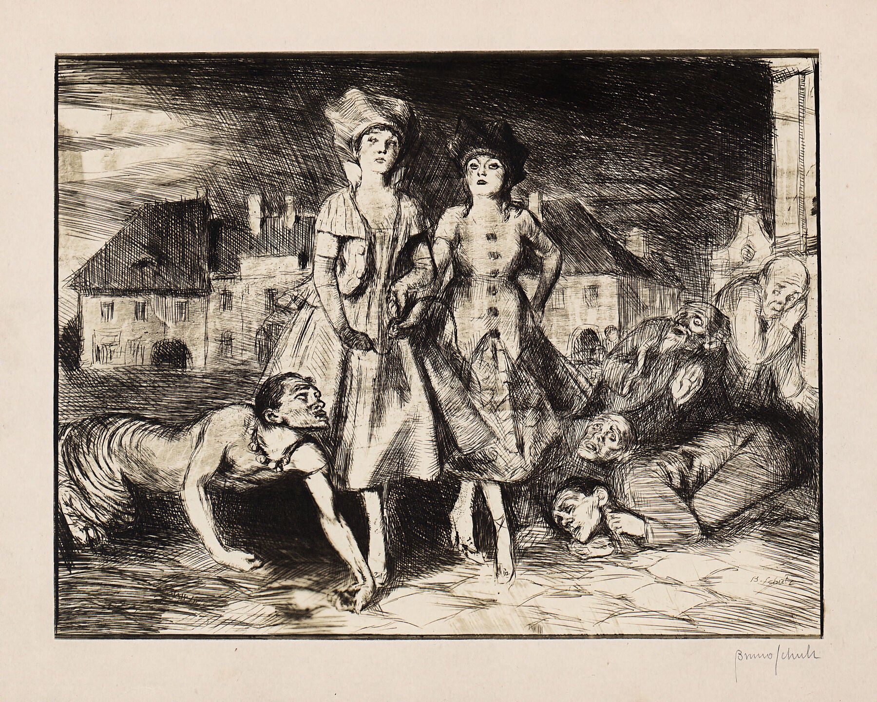 Zaczatowanie Miasto II, Enchanted town II by Bruno Schulz - 1922