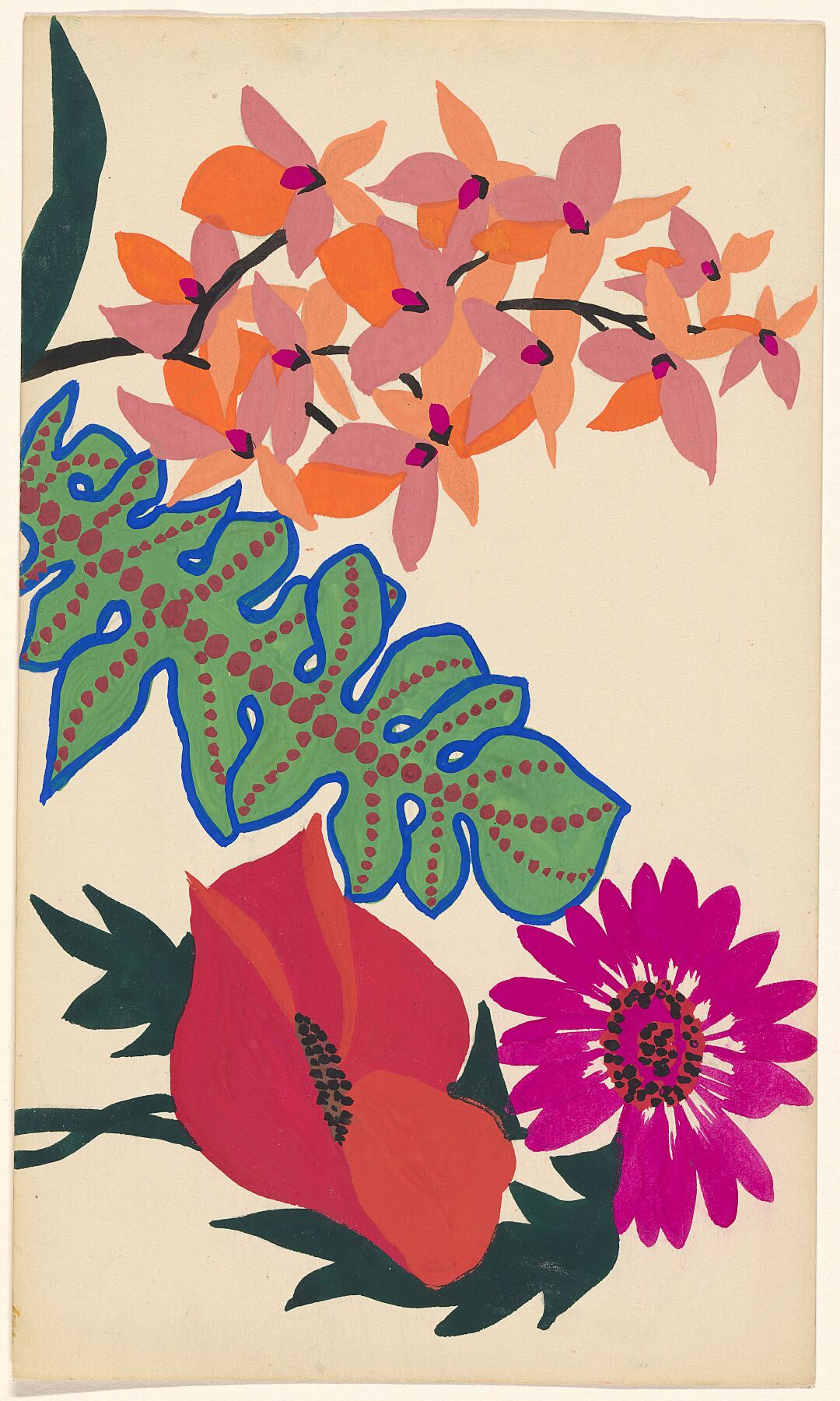 Conception pour la broderie de feuilles et de fleurs par l'Atelier Martine - ch. 1914 