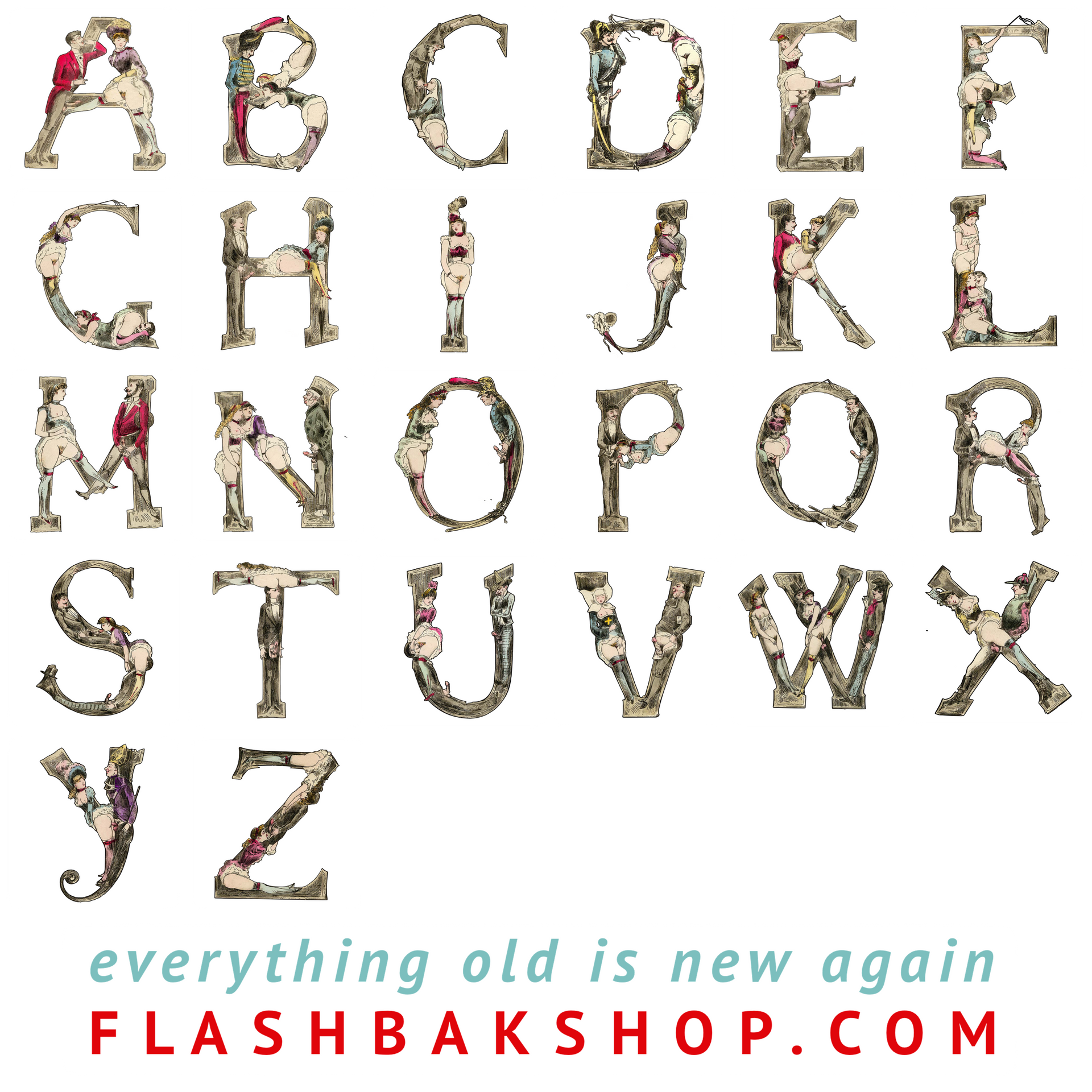 Stickers Set of All 26 Letters of Joseph Apoux's Erotic Alphabet