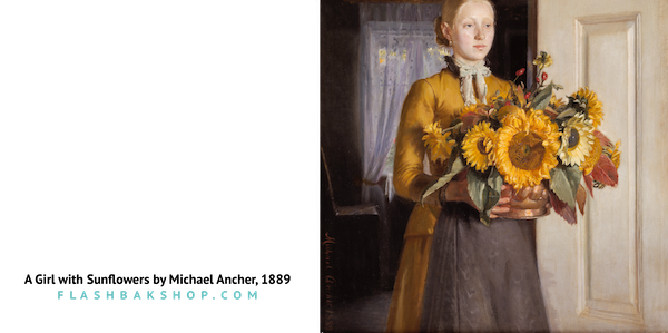 A Girl with Sunflowers by Michael Ancher, 1889 - Square Greeting Card