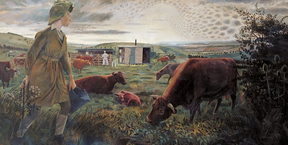 A Land Girl and the Bail Bull by Evelyn Dunbar, 1945 - Postcard