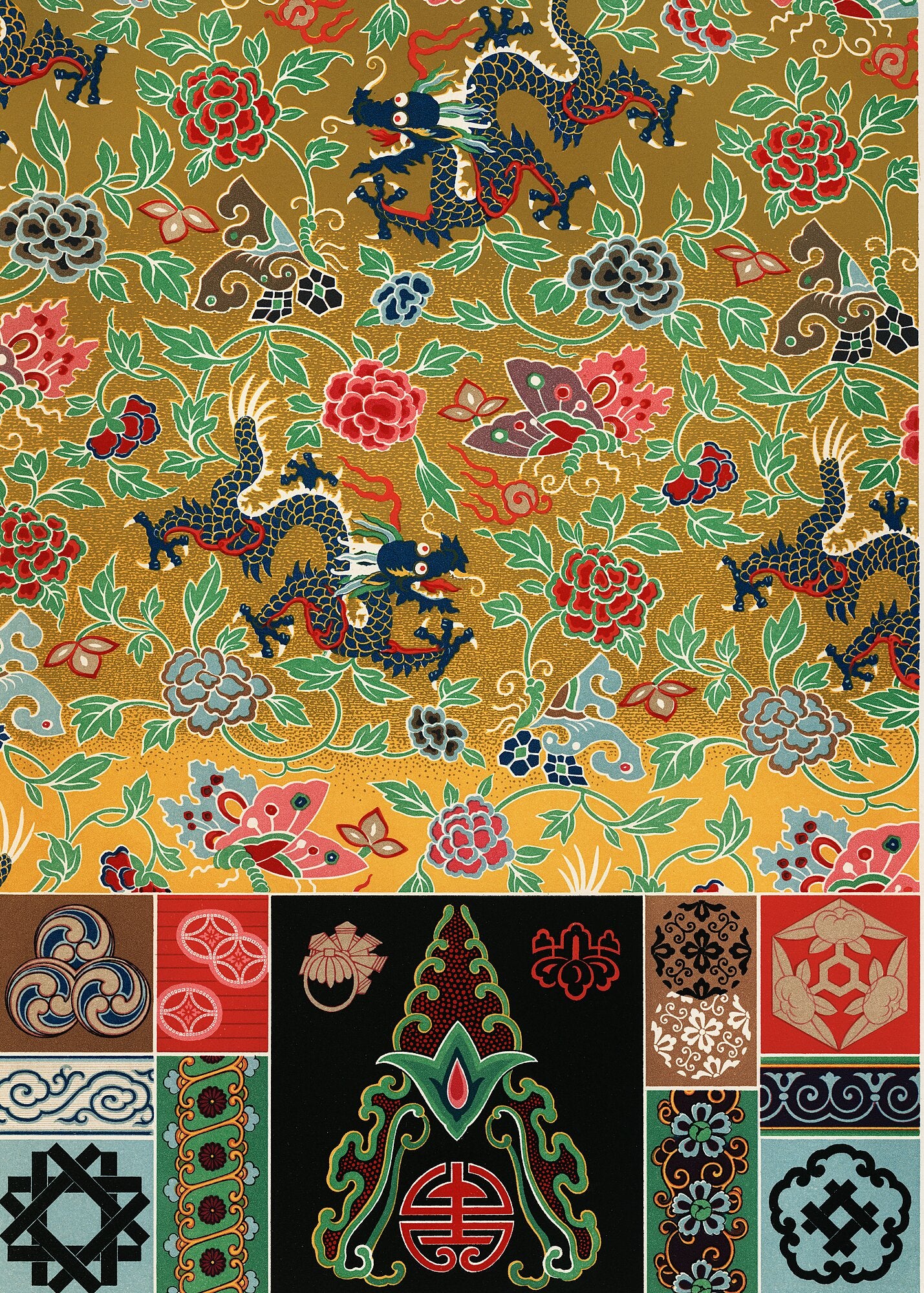 Motif chinois et japonais de L'ornement Polychrome d'Albert Racinet, 1888 - Papier d'emballage