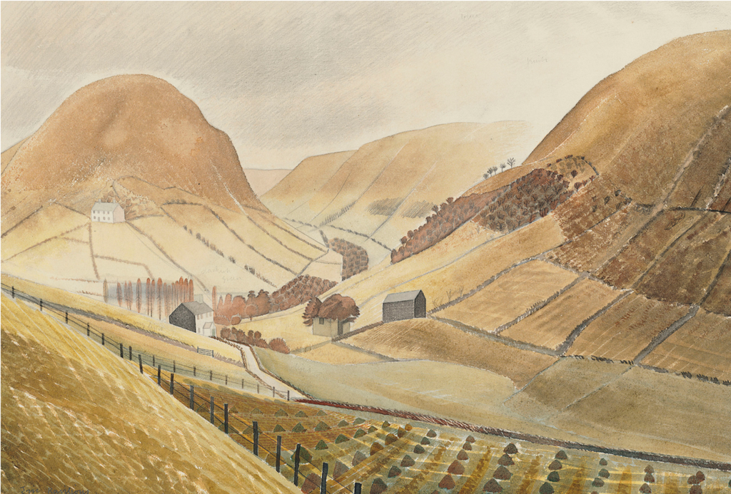 Corn Stooks and Farmsteads by Eric Ravilious, 1938 - Postcard