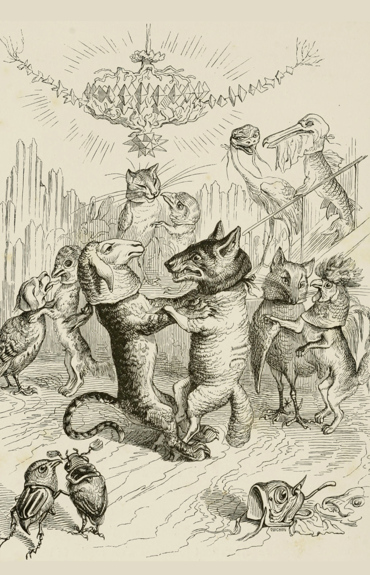 Dancing Animals, Illustration d'Un Autre Monde par JJ Grandville, 1844 - Carte postale