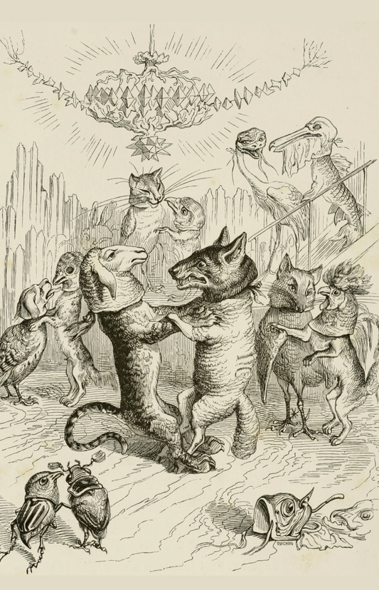 Dancing Animals, Illustration from Un Autre Monde by J.J. Grandville, 1844 - Postcard