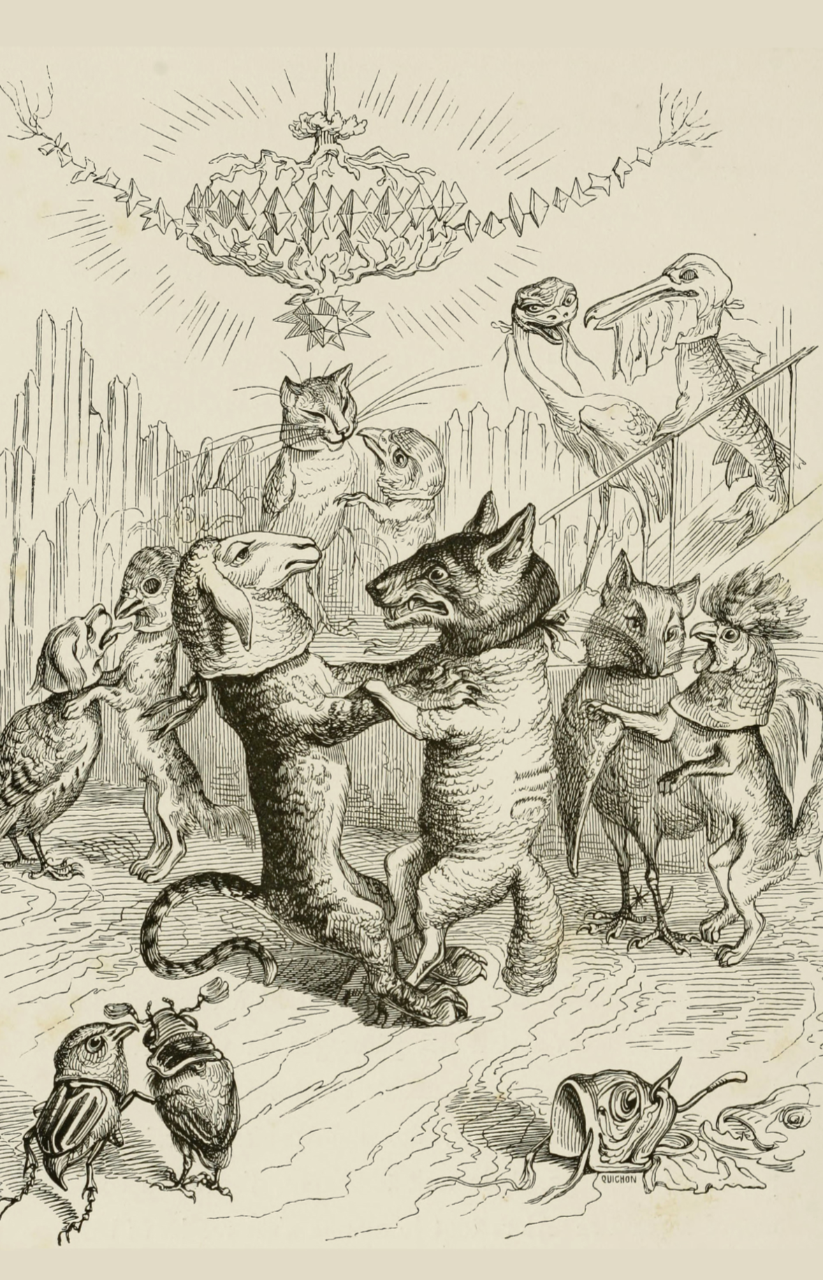 Animales danzantes, Ilustración de Un Autre Monde de JJ Grandville, 1844 - Postal