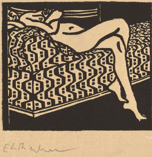 Nude Girl Lying on a Sofa by Ernst Ludwig Kirchner, 1905 - Square Greeting Card