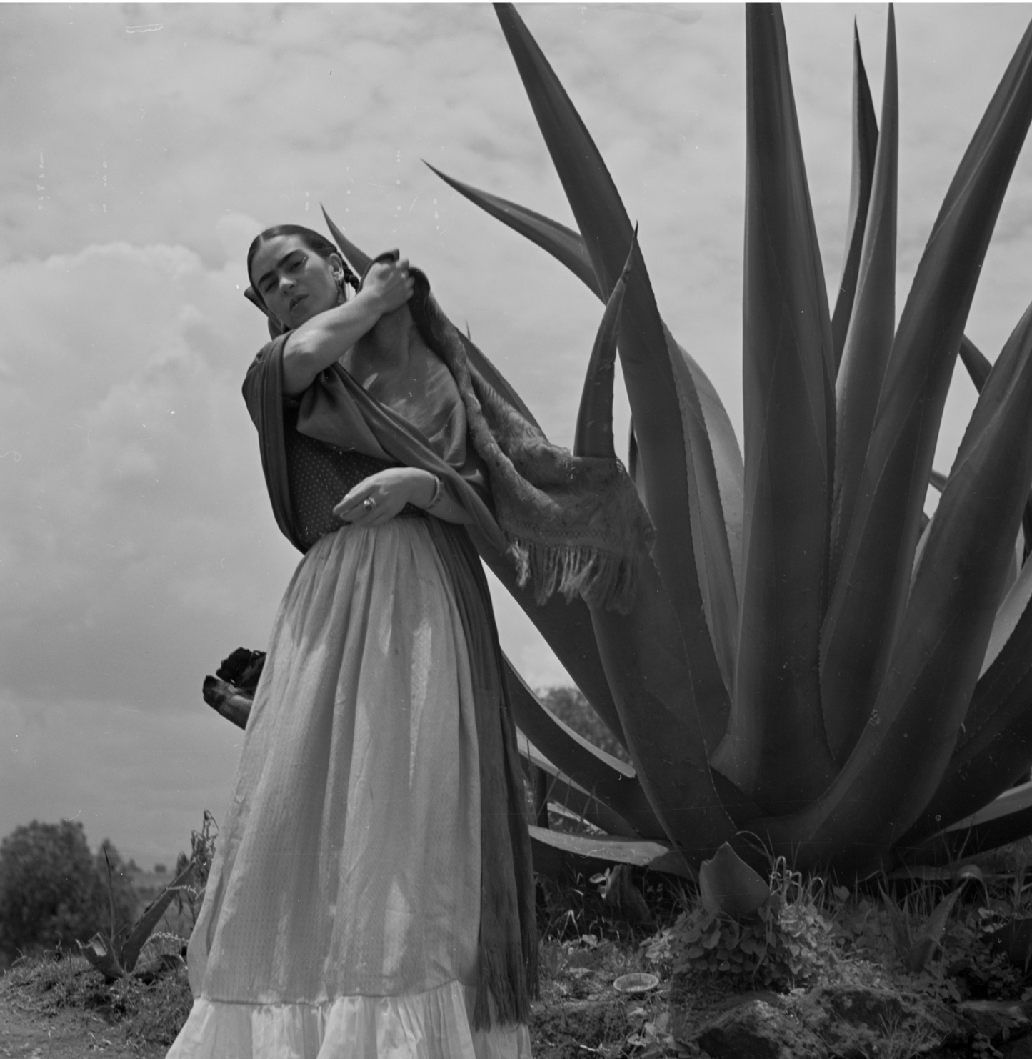 Frida Kahlo tenant la feuille d'une plante d'agave par Toni Frissell, 1937 - Carré Carte de vœux