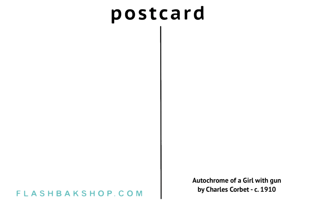 Girl with gun (Autochrome) by Charles Corbet - c. 1910 - Postcard