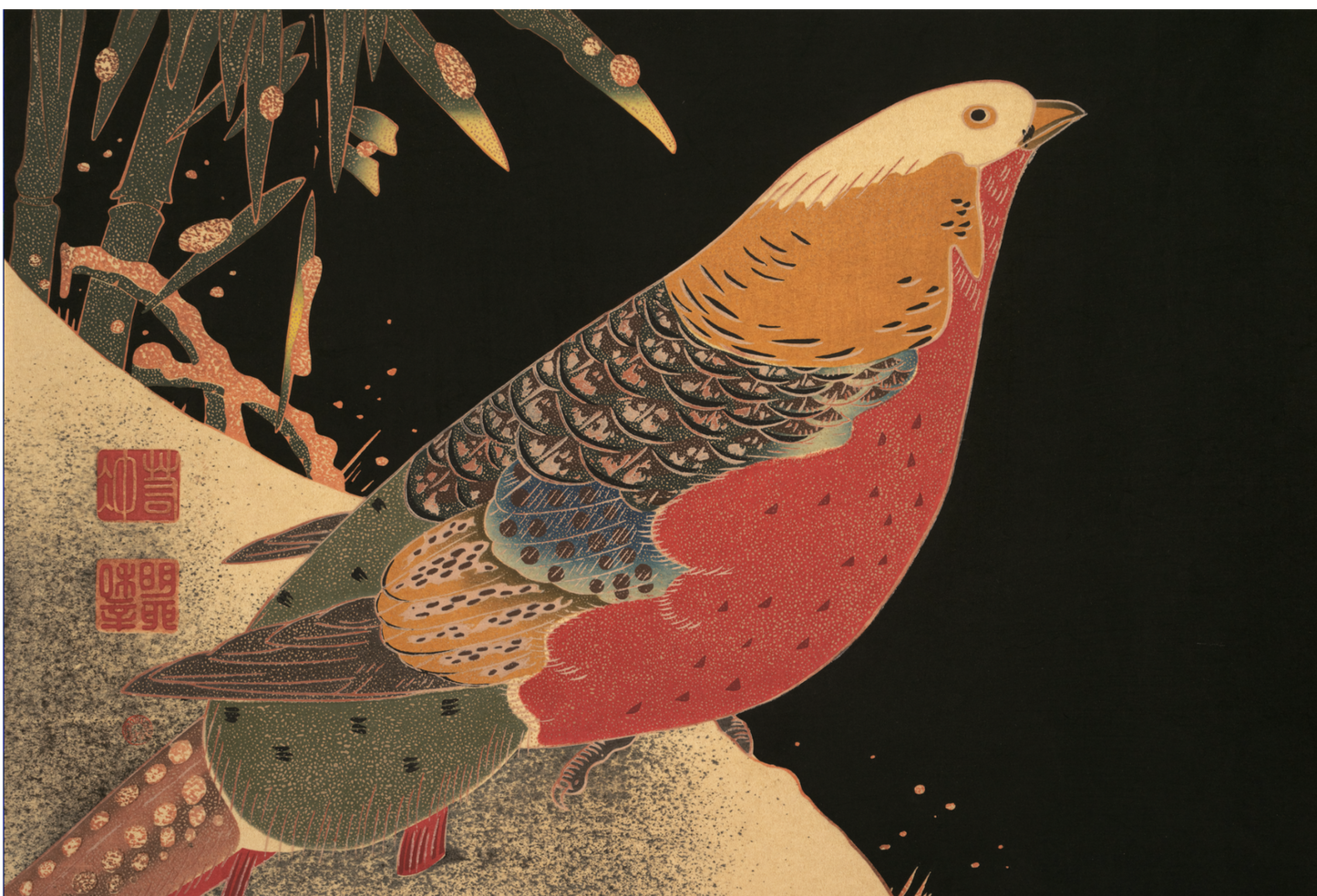 Faisan doré dans la neige par Ito Jakuchu, vers 1900 - Carte postale