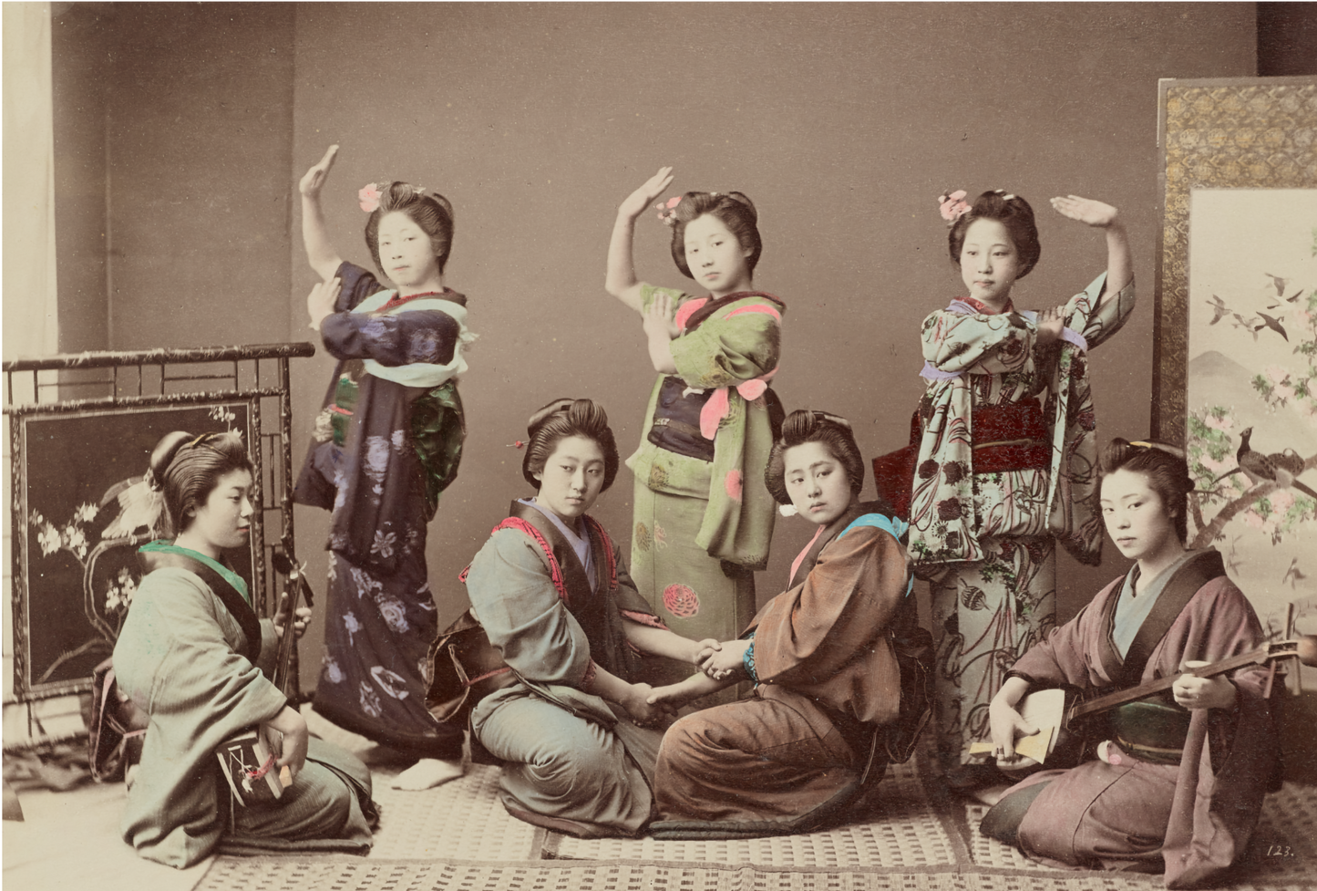 Group of Young Women by Kusakabe Kimbei, c.1880 - Postcard